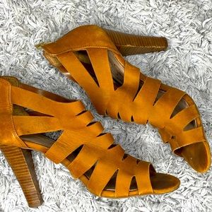 Jessica Simpson Cognac Ankle PeepToe Heeled Sandal